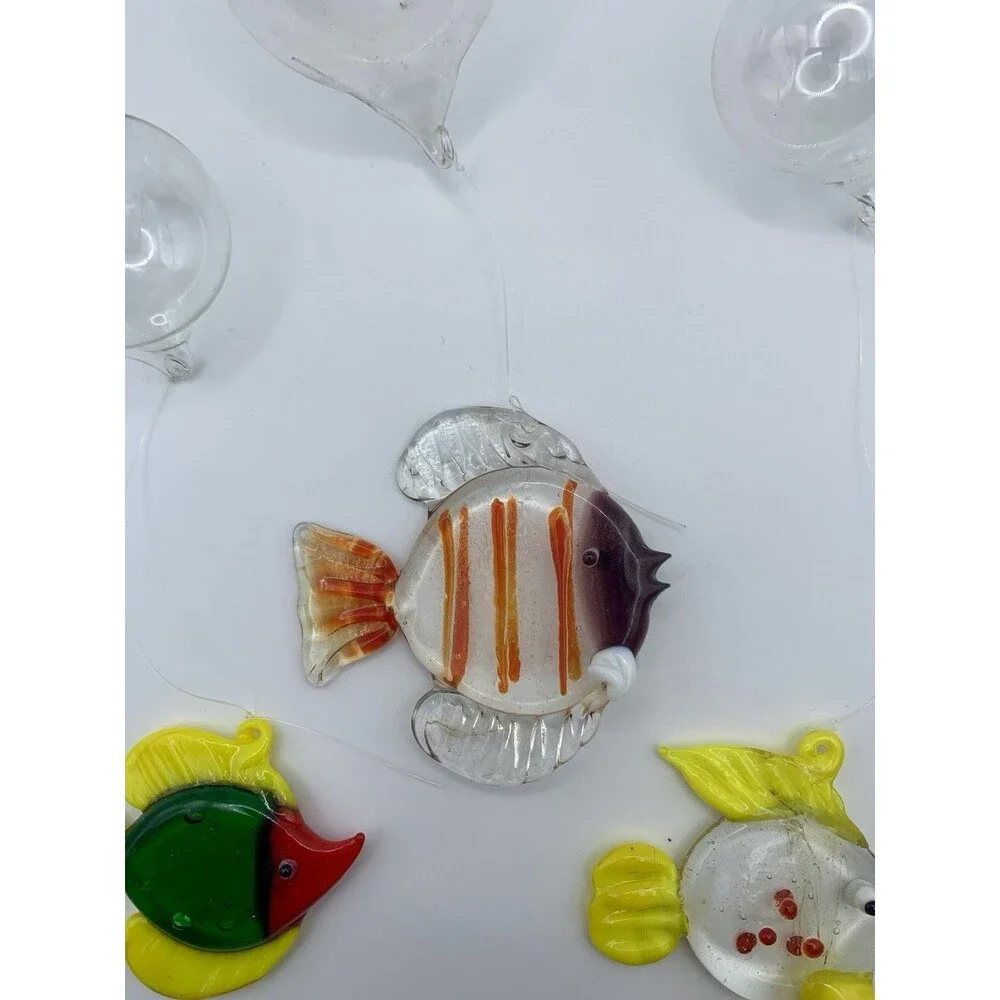 Lot of 3 LS Arts Blown Glass Floating Fish w Bubble Tropical Tank Aquarium Decor